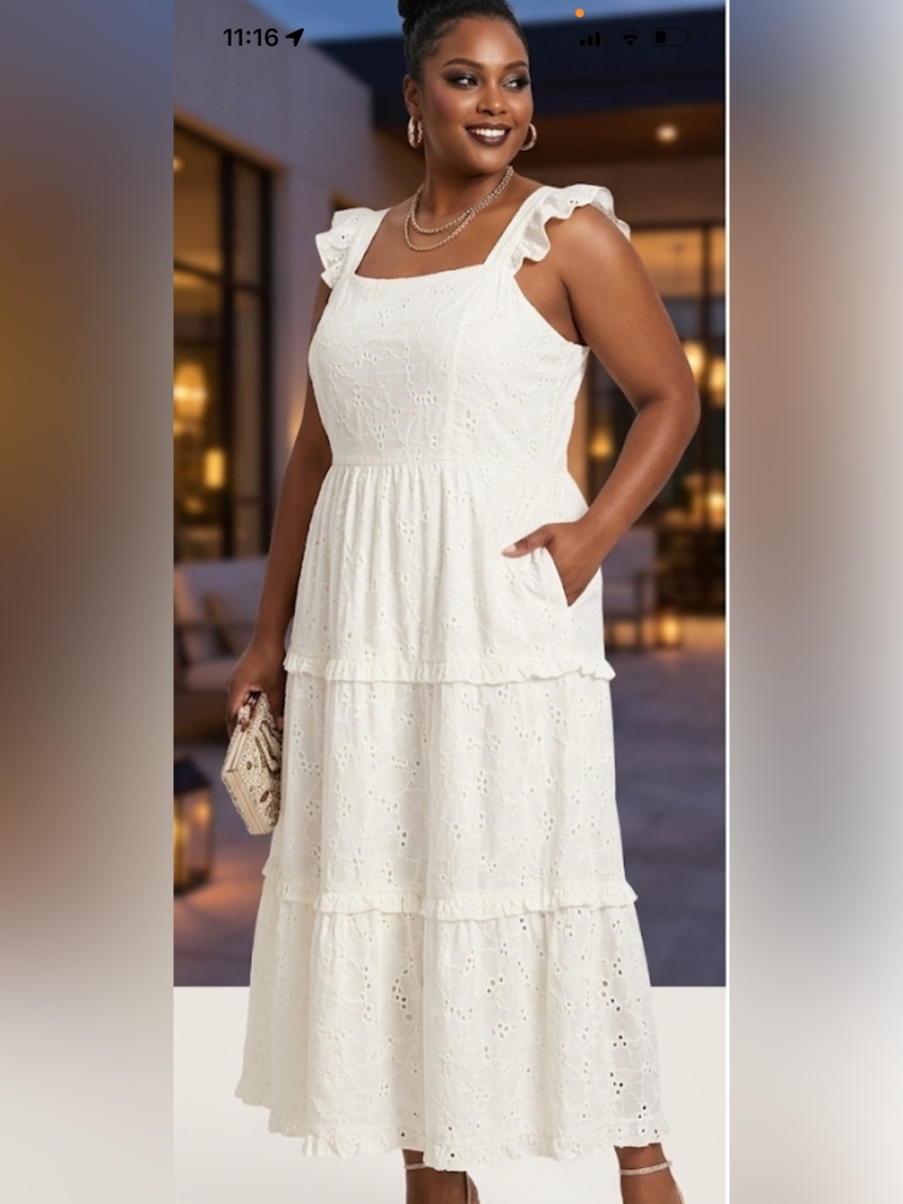 Anne Klein White Eyelet Tiered Maxi Dress with Ruffle Straps